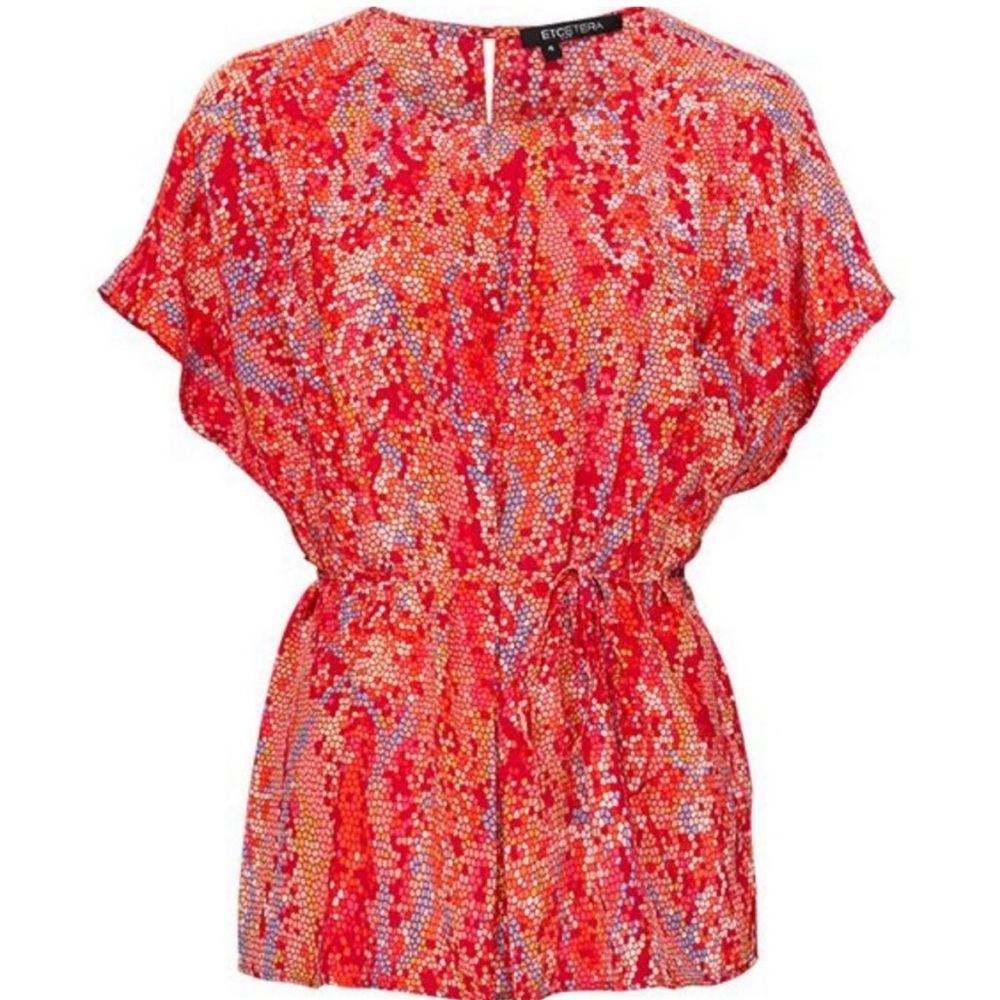 Etcetera Women's Orange & Multi-colored Patterned Silk Top size 4